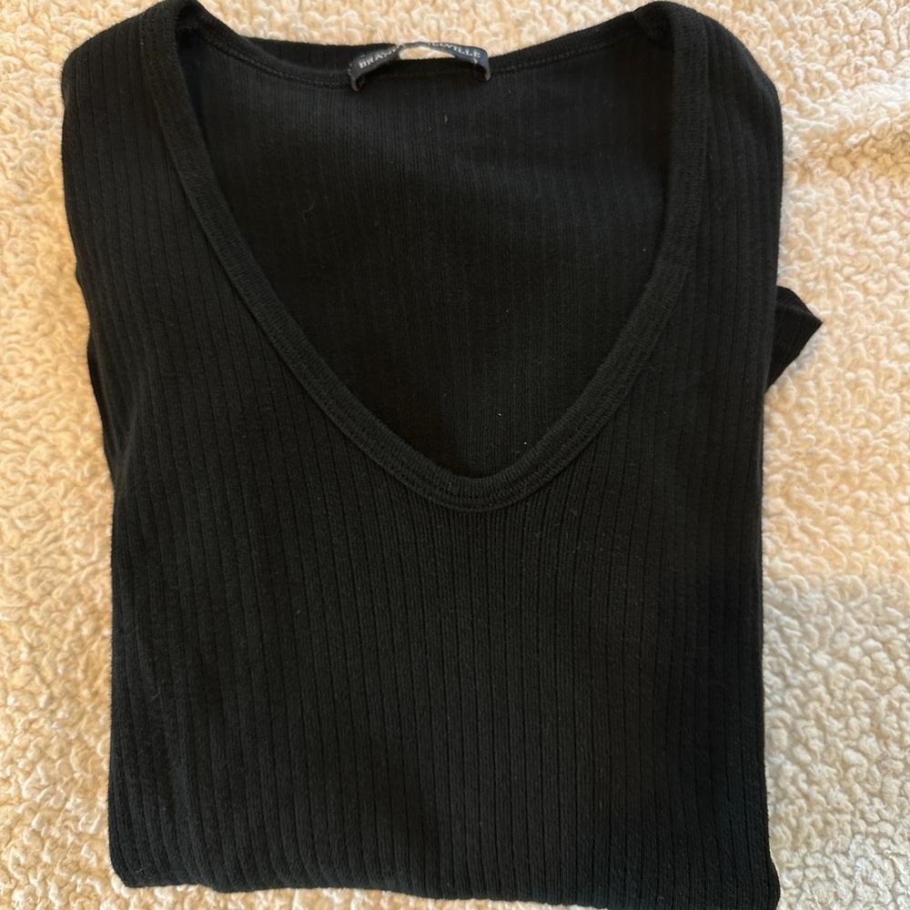 Brandy Melville Black Ribbed Long Sleeve Shirt